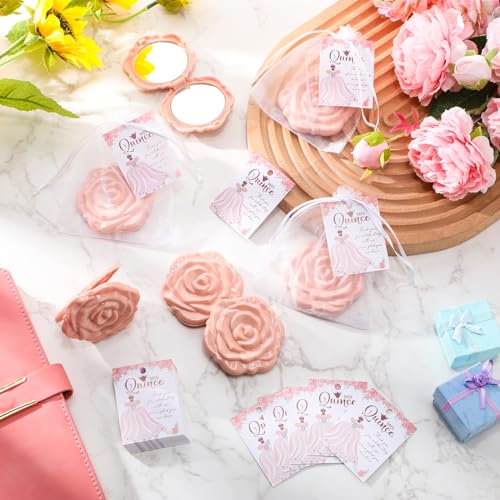Pink Rose Compact Mirrors Party Favors - 50 Sets for Quinceañera & Sweet 16 - Elegant Guest Gifts