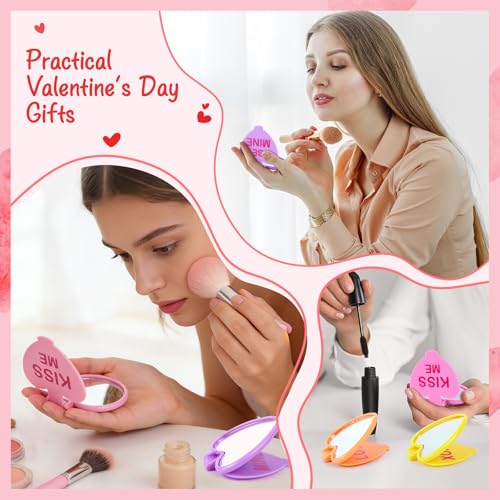 clothmile 100 Pcs Valentine Compact Mirror Bulk Gifts Heart Shaped Mini Pocket Mirror Folding Makeup Portable Love Hand Mirror for Women Valentine's Day Gift