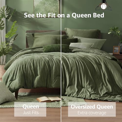 Olive Green Queen Comforter Set 7 Pieces - Bed in a Bag, Soft & Lightweight