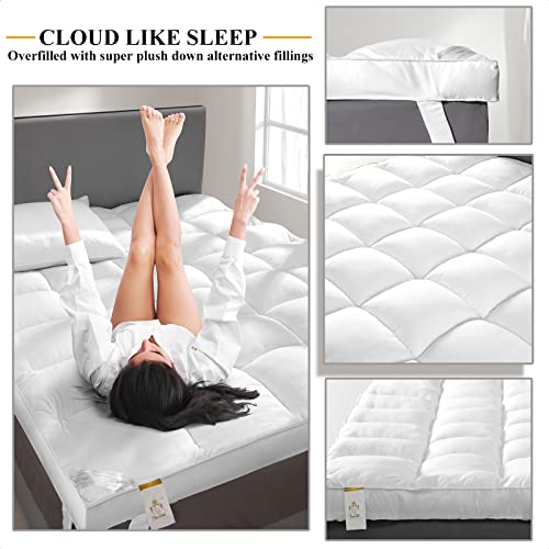 King 1400 GSM Mattress Topper - Extra Thick Plush Pillow Top, Milky White, 2 Inch
