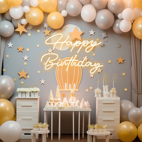 Happy Birthday Neon Sign LED Light - Dimmable Warm White 30x21 Inches - Perfect for Parties & Decor