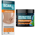 Silicone Scar Sheets & Glycolic Acid Pads - C-Section, Tummy Tuck, Keloid, Acne Removal Treatment - Advanced Post Surgery Supplies - Exfoliating Facial Peel - 60 Double-Side Pads
