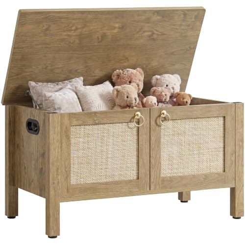 SICOTAS Rattan Storage Bench Boho Lidded Chest with Safety Hinges - Carbon Cherry, 1 Piece