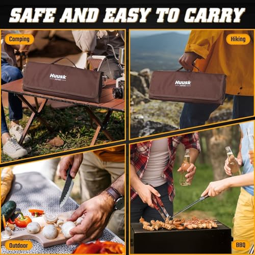 Huusk Chef Knife Set 5 PCS with Roll Bag - Japanese Hand-Forged Kitchen Cutlery
