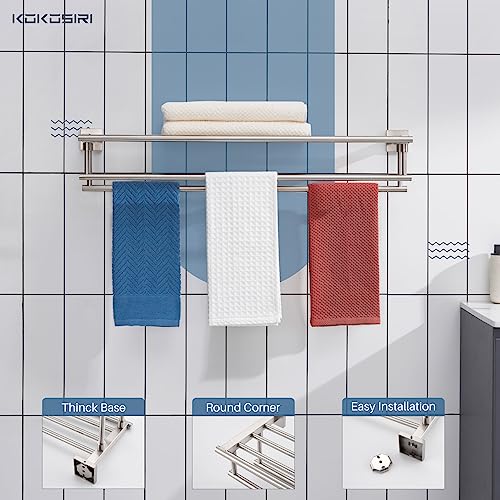 KOKOSIRI Brushed Steel 32-Inch Double Towel Shelf Bathroom Towel Rack Wall Mount