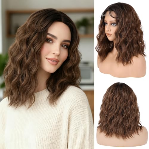 Wavy Synthetic Wig for Women - 16 Inch Chestnut Brown, Heat Resistant, Adjustable R4A/12X#
