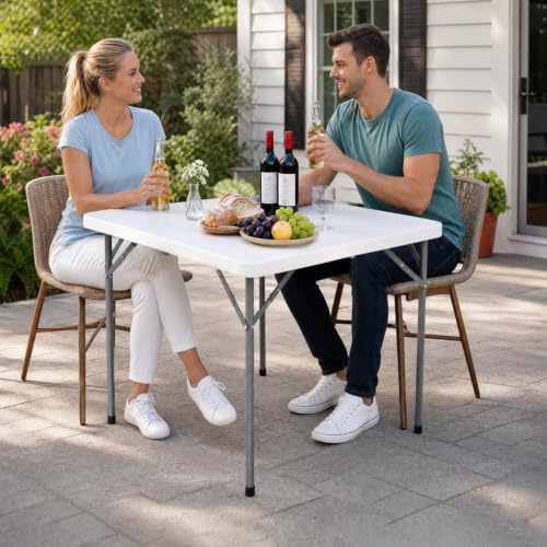 34-Inch Square Folding Card Game Table with Removable Steel Legs, Waterproof HDPE Top, Portable for Parties & Camping