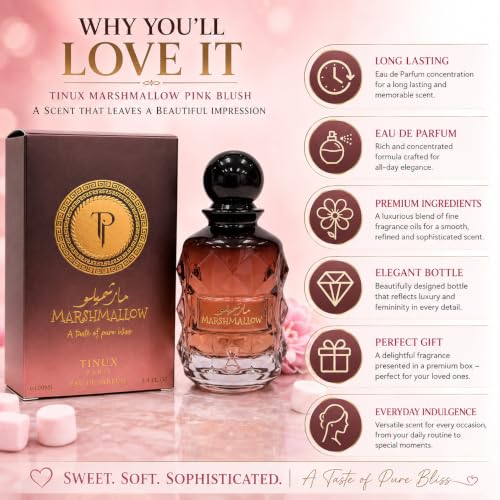 Pink Marshmallow Blush Perfume for Women - 3.4 Fl Oz Long Lasting Arabian Gourmand Fragrance - Romantic Vanilla Strawberry Scent - Variation: Pink Blush