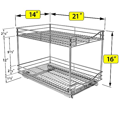Pull Out Cabinet Organizer 2-Tier Slide Drawer 14W x 21D Kitchen Storage