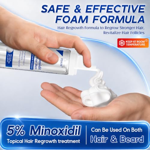 PDAM 5% Minoxidil Foam for Hair & Beard Growth - 4 Pack, 0.25 Fl Oz Each