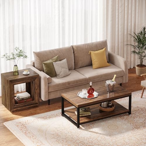 Rustic Brown 2-Tier End Table with Storage Shelf - Farmhouse Side Table, Small Size