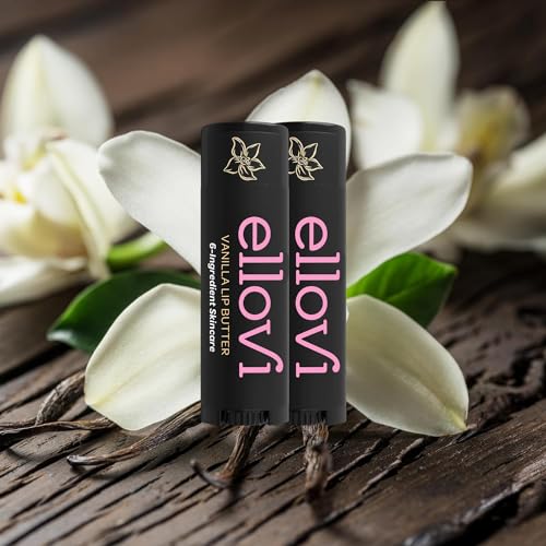 Ellovi Natural Lip Butter Lip Balm - Vanilla - Pure Enough to Eat - Made With Just 6 Vegan Ingredients - 100% Natural & Organic Moisturizing Lip Care for All Day Hydration (2-Pack)