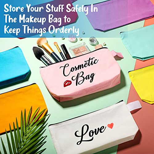 Canvas Makeup Bags Bulk 40 Pcs with Zipper, 9.8 x 5 x 2 Inches - Colorful & Reusable