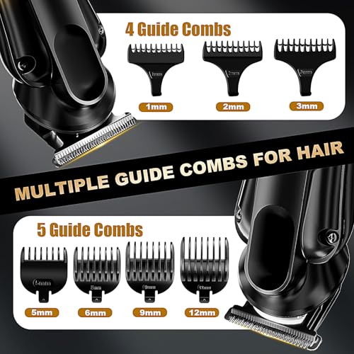 Gzbdz 6-in-1 Waterproof Men’s Beard & Hair Trimmer Kit with T-Blade, Nose & Body Groomer