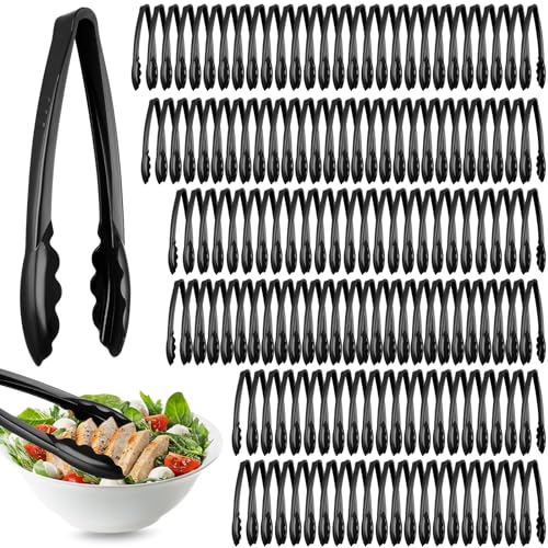 150 Pack Black Plastic Serving Tongs 9 Inch Disposable Kitchen Utensils