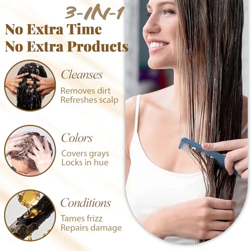 iemoKoda Light Brown Hair Dye Shampoo 3-in-1 for Men & Women, Semi-Permanent Root Touch Up, Damage-Free, 16.9 Fl Oz