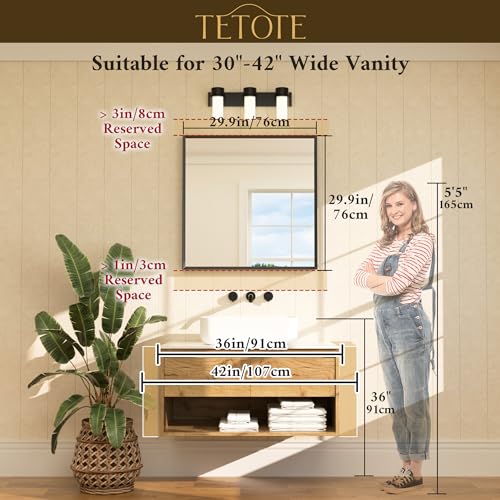 TETOTE 30x30 Inch Brushed Nickel Bathroom Mirror - Beveled Framed Over Sink Vanity