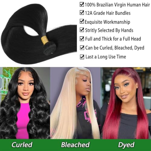 Brazilian Remy Human Hair Bundles 22 Inch Straight Hair Black - 12A Quality