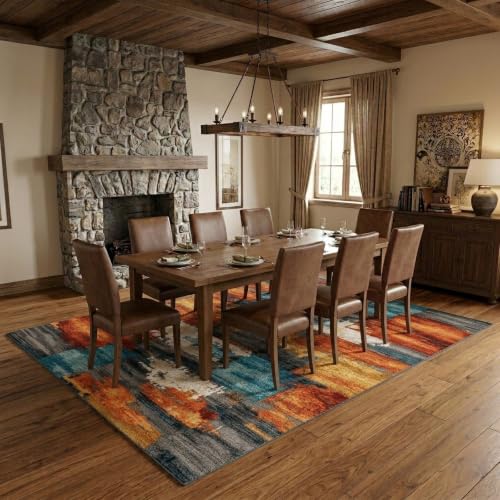 Teal and Burnt Orange Abstract Area Rug - 6' x 9' Variation BreezeRise