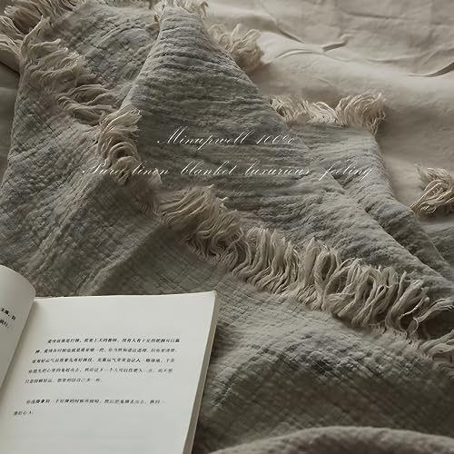 Linen Throw Blanket 79x57 Inches - Natural Flax, Soft, Breathable Bed Cover - MINUPWELL