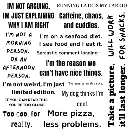 12x12 Sheet of Funny Bumper Sticker Style Quote Temporary Tattoos ? Easy-to-Apply, Long-Lasting Fake Tattoo Decals for Parties, Gifts, and Pranks ? Bold, Unique Designs for All Ages