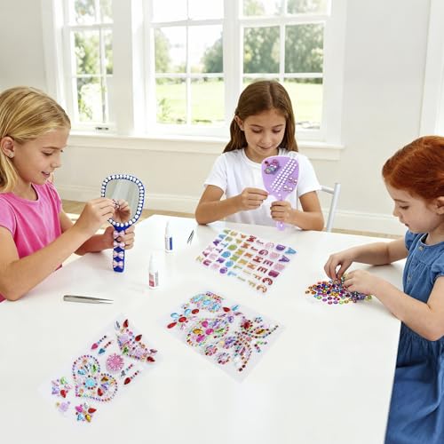 Kids Travel Handheld Mirror Set with Gem Rhinestone Stickers - Bright Color, 24 Pack