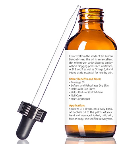 Pure Organic Baobab Oil for Skin Hair Nails - Cold Pressed & Unrefined - 4 fl oz