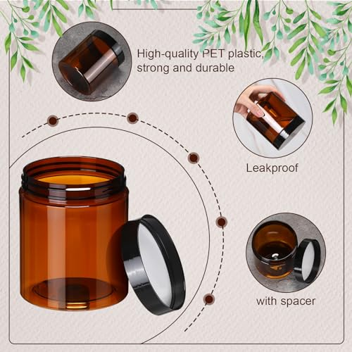 Tanlade 24 Pcs 16 oz Amber Plastic Jars with Lids Round Cosmetic Containers Leak Proof Refillable Empty Containers for Creams Lotion Body Butter Oil Ointments Powders Beauty Products Travel Storage