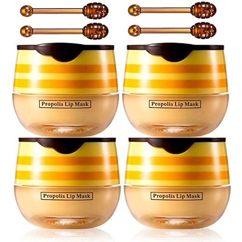 4Pcs Lip Balm Honey Pot, Propolis Moisturizing Honey Lip Mask Lip Balm, Reduces Lip Lines, Prevention Dry and Cracked Lip Scrubs Exfoliator. ¡¦