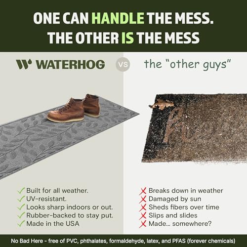 WaterHog Brittney Leaf Front Door Mat Runner 22"x60" Grey - All-Weather Indoor/Outdoor