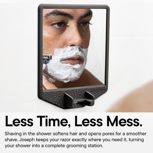 TOOLETRIES Joseph Charcoal Shower Mirror & Razor Holder - Fog-Resistant, No-Suction