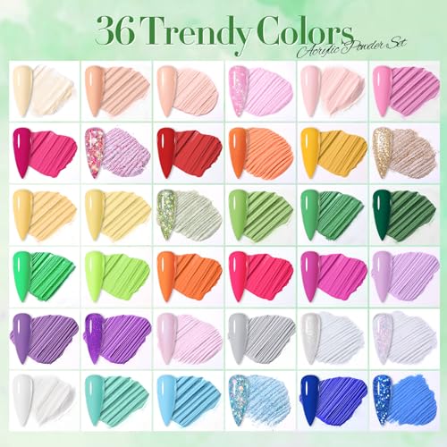 Acrylic Powder Set 36 Colors Pastel Series - Long Lasting Nail Art Kit - No Curing Needed
