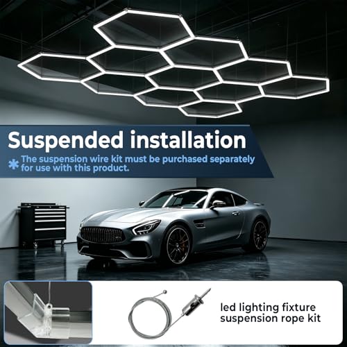 Gardencoin 322W Hexagon LED Garage Light 11 Grids, 1.3-inch Widened Surface, 35400LM, 6500K, Hex LED Lighting for Workshop & Car Detailing