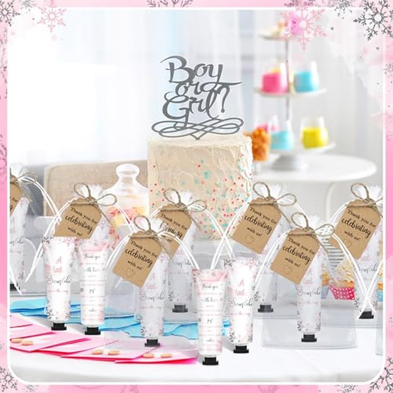 50 Sets Baby Shower Hand Cream with Organza Bag Thank You Card Baby Shower Wedding Gifts for Guests Bridal Wedding Favors for Guests, Thank You Gifts for Women(Pink Snowflakes)