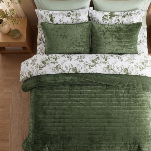Channel Stitch Olive Velvet Quilt Set King Size with Shams - Bloomhaven