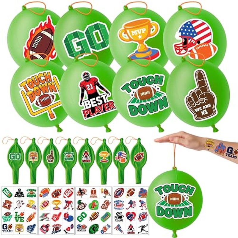 72 PCS Football Party Favors ? 48 Pre-Cut Temporary Tattoos & 24 Football Punch Balloons Themed Birthday Party Decorations Supplies Favors Gifts Goodie Bag Fillers Classroom Rewards for Boys Girls