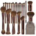 20-Piece Makeup Brush Set with Double-Ended Kabuki Brushes - Brown, Full Collection