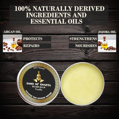 Sons Of Sparta Vanilla Beard Balm for Men | All?Natural Shea & Argan Oil Conditioner, Softener & Styler for Coarse Beard | 2?oz