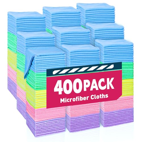 Microfiber Towels Bulk Set - 400 Pack, 12x12 Inches, 5 Colors, Reusable Cleaning Cloths