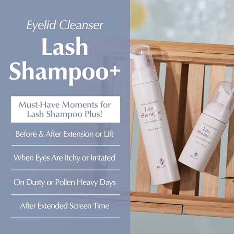 BL Lashes Eyelash Shampoo+ Brush, Eyelid Foaming Cleanser for Natural and Extension Lashes, Gentle Lash Bath and Makeup Remover for Salon and Home (50ml)