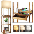 RUNTOP Upgraded Floor Lamp with Shelves and Wireless Charger - Brown with Drawer & USB Ports