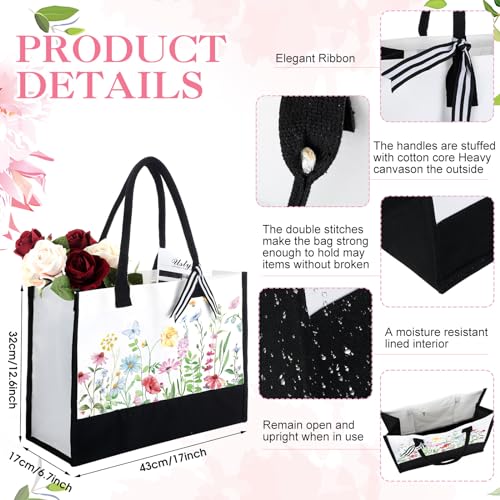 Hosuly 3 Pcs Floral Canvas Tote Bag Vintage Flower Makeup Pouch Wildflower Travel Tumbler for Women Teacher Birthday Wedding