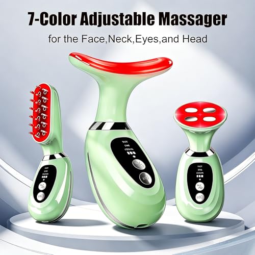 3-in-1 Facial Massager for Face Neck & Scalp - Green, Rechargeable Skin Care Device
