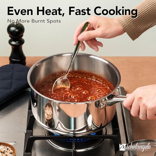 Michelangelo 3-Piece Stainless Steel Saucepan Set with Tri-Ply Bottom, 1QT, 2QT, 3QT, Dishwasher Safe