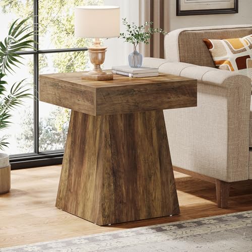 Tribesigns Rustic Mushroom-Inspired End Table with Wide Base - Brown / 1