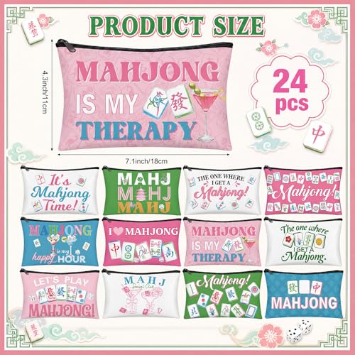 Mahjong Cosmetic Bags Bulk Set - 24 Portable Makeup Pouches for Gifts