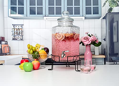 2.5 Gallon Glass Beverage Dispenser with Stainless Steel Spigot and Stand