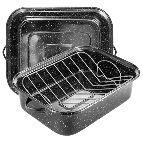 21-Inch Rectangular Roasting Pan with Lid and V-Shaped Rack for Turkey - 25lb Capacity