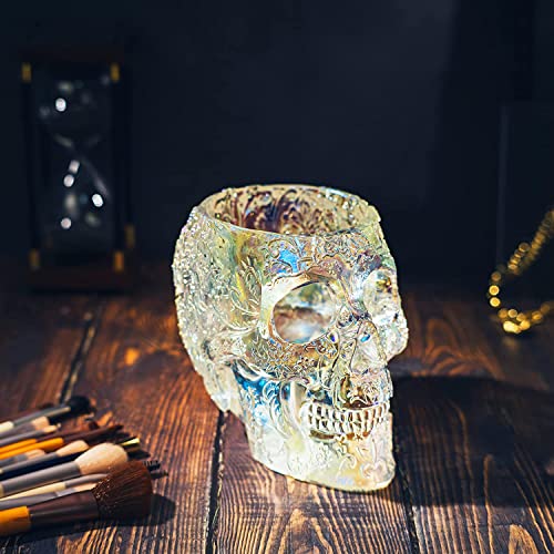 Iridescent Skull Makeup Brush Holder - Gothic Desk Organizer, Pen & Vanity Caddy