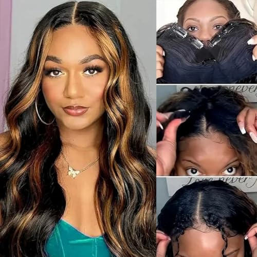 Emistar 26 Inch Body Wave U Part Wig - Highlights & Glueless Half Wigs for Black Women #4H27 BW